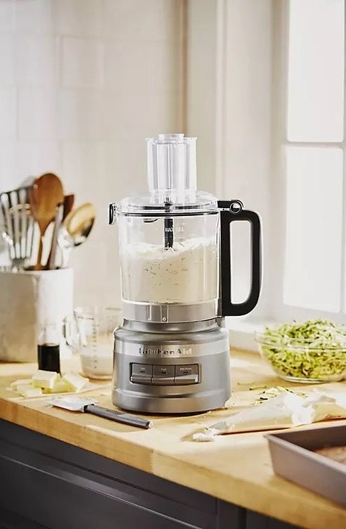 A food processor with something white inside