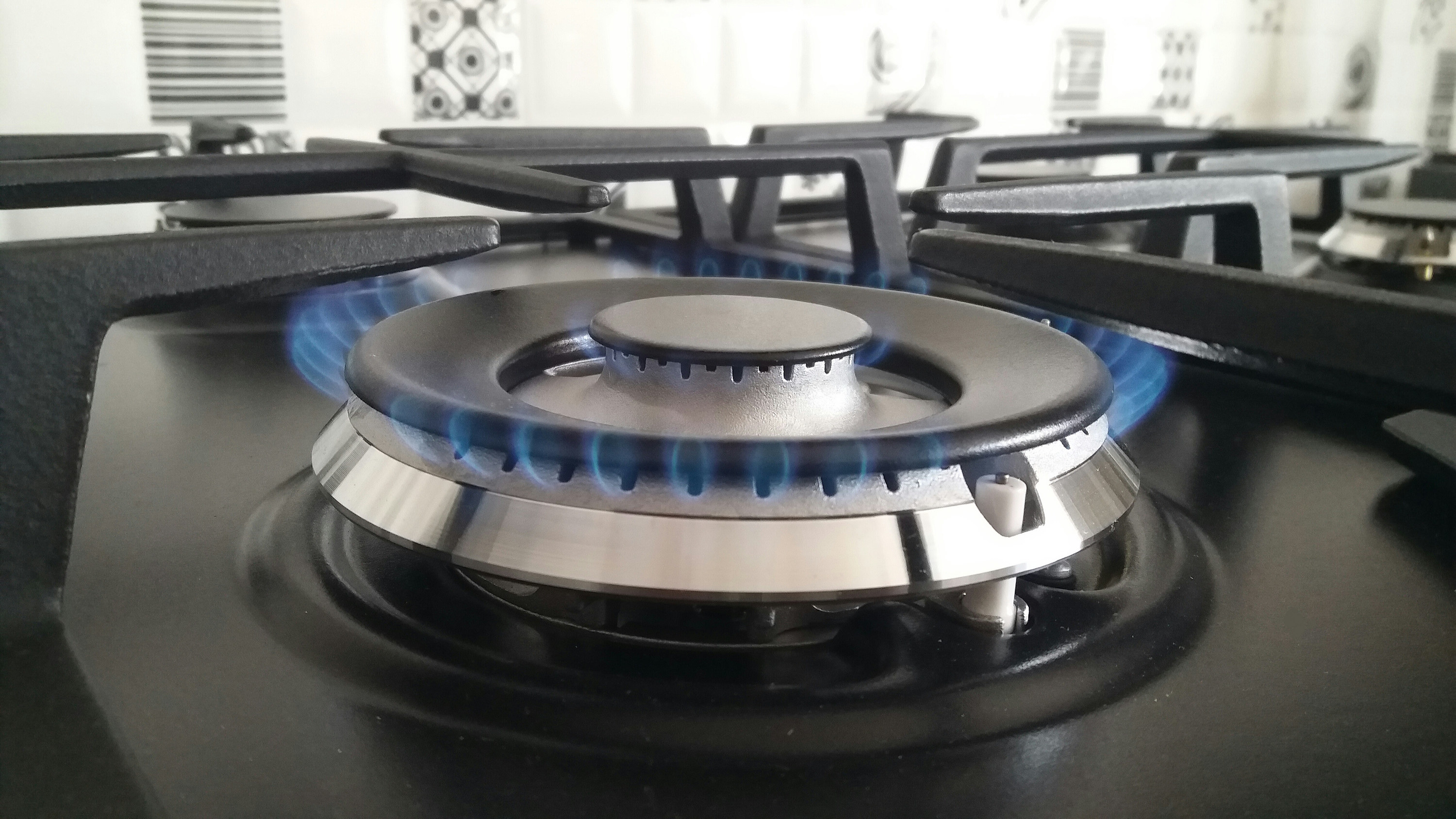 a stovetop with a gas flame