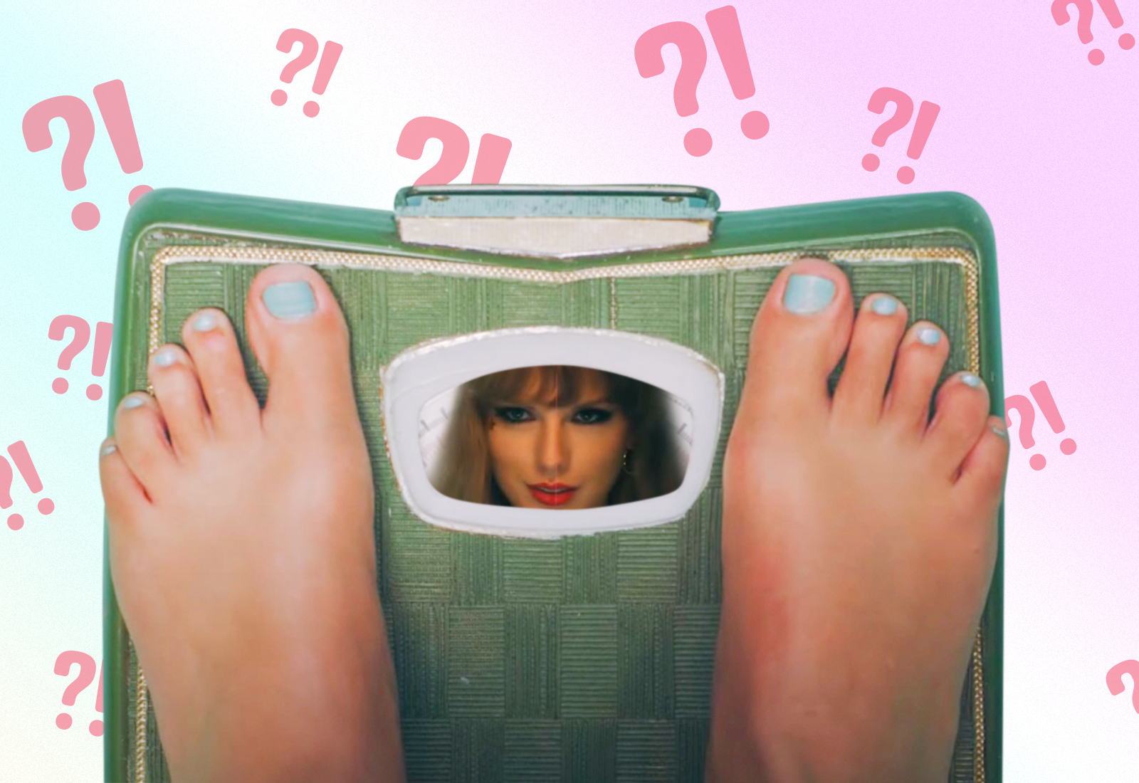 Taylor Swift&#x27;s face appears in the number window of a weight scale