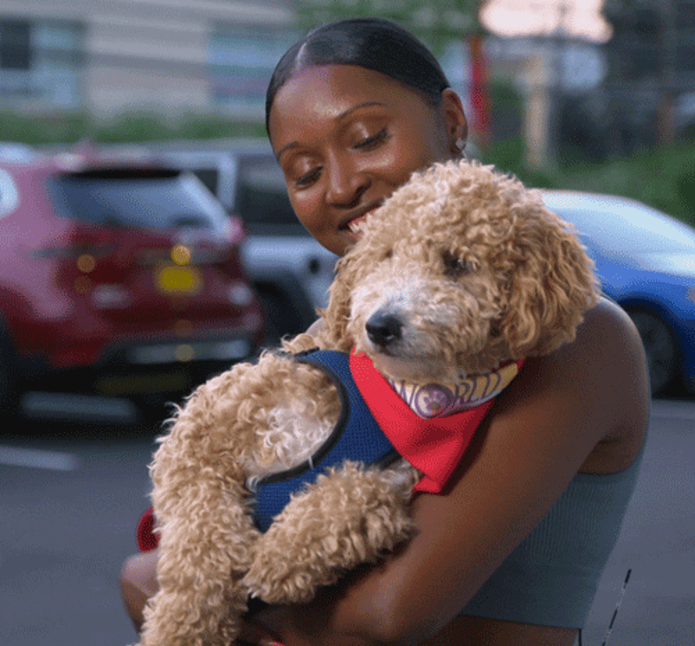 GIF of someone holding their dog and smiling on &quot;Married At First Sight&quot;