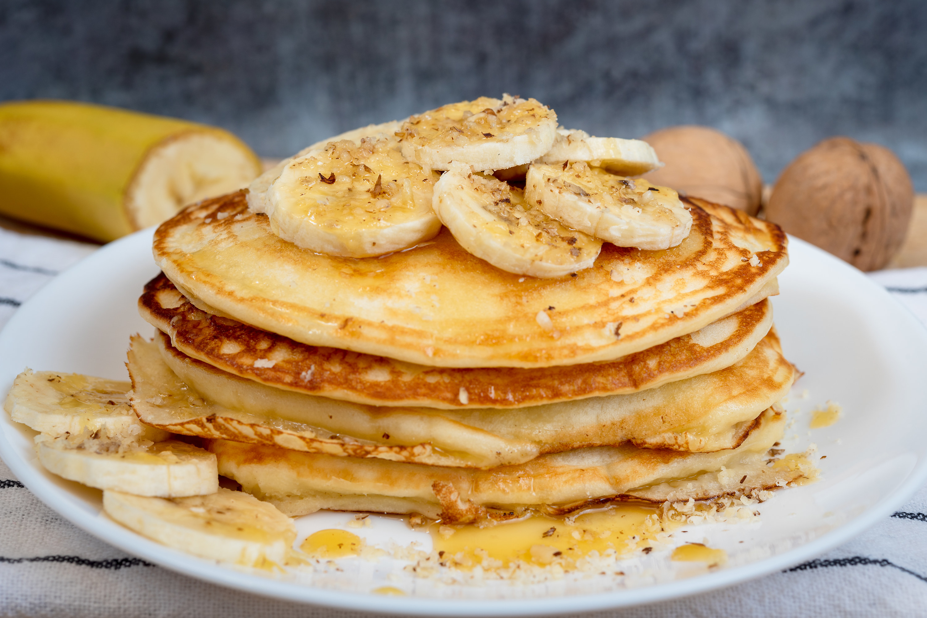 a stack of banana pancakes