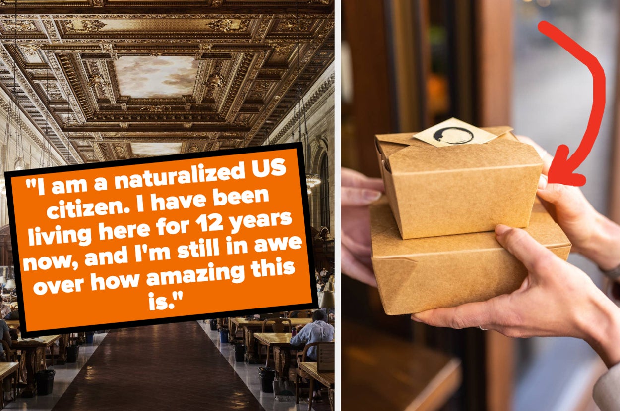 A library; two take-out containers