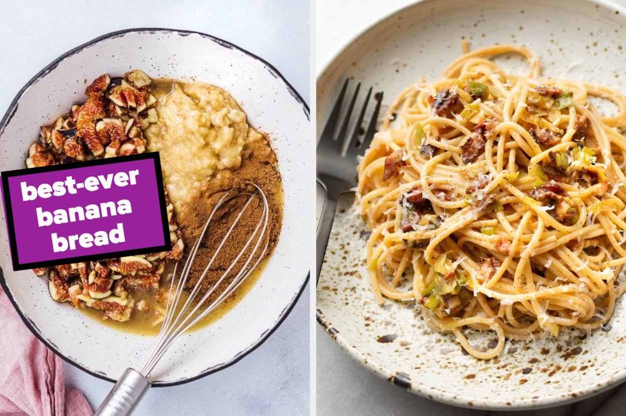banana bread batter; pasta in a bowl