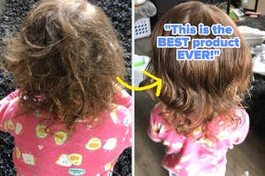toddler's messy hair before and smooth hair after "This is the BEST product EVER!"