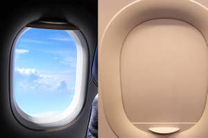 An open plane window and a closed plane window