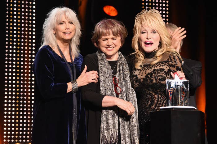 Dolly on stage with an award