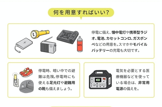 予期せぬ地震・台風に伴う停電に備えて EDC しておけば、必ず重宝します！