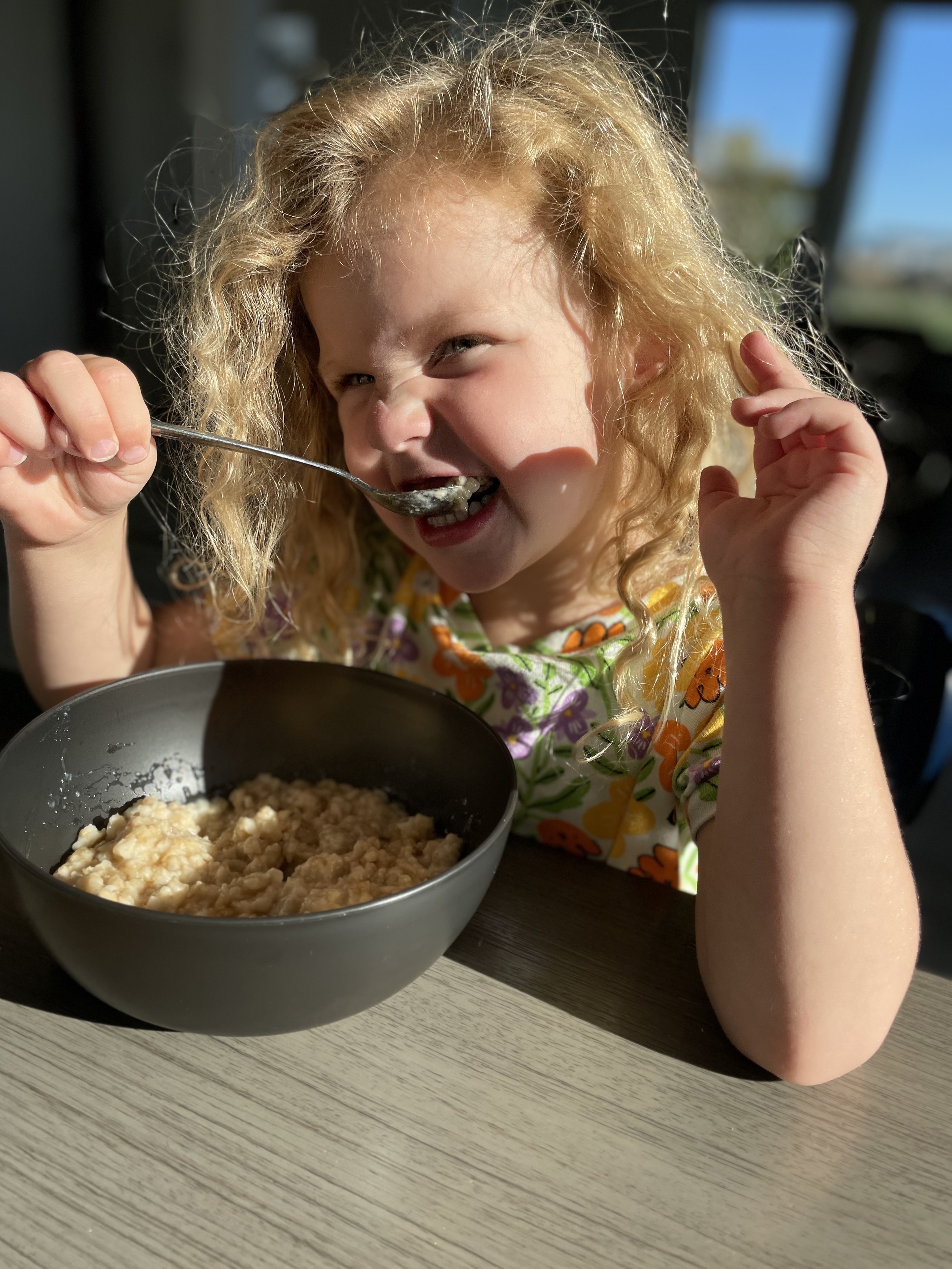 author&#x27;s daughter eating oatmeal