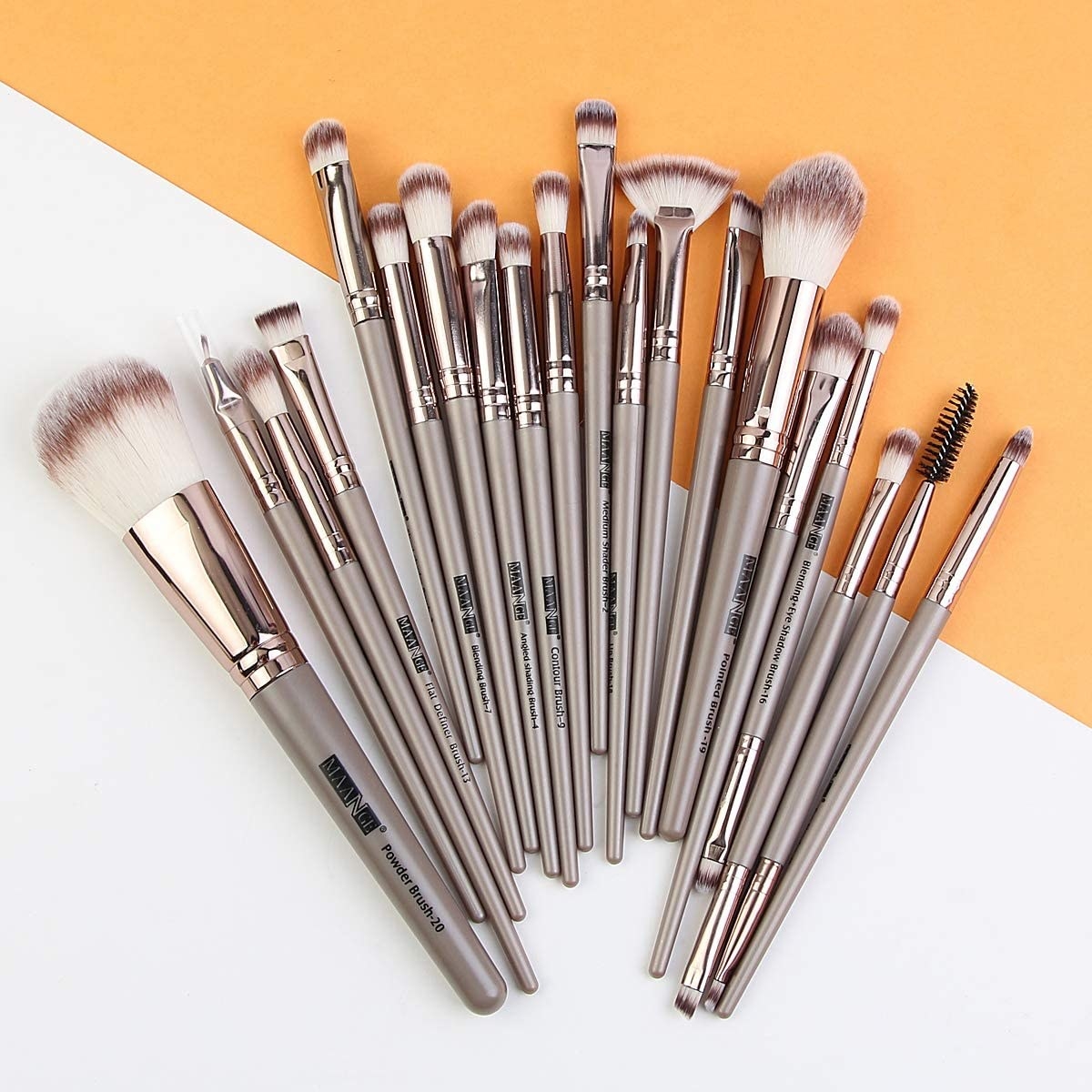 a flatlay of the full 20 piece makeup brush set