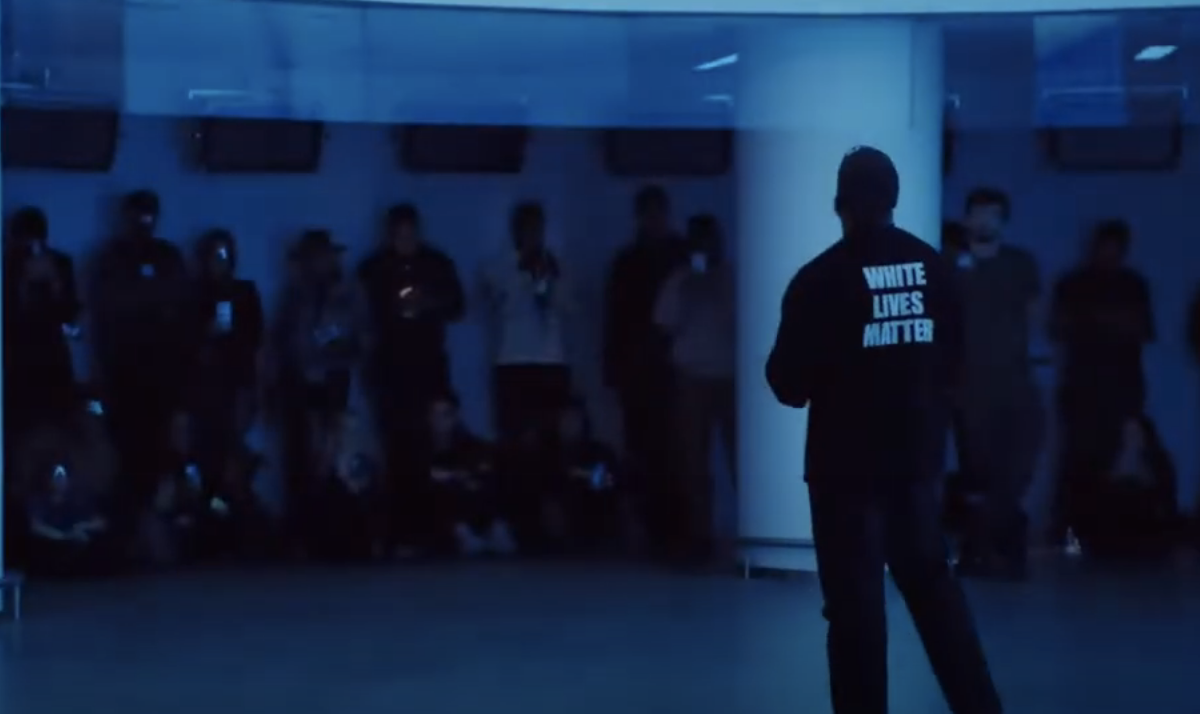 Kanye West wearing the White Lives Matter shirt