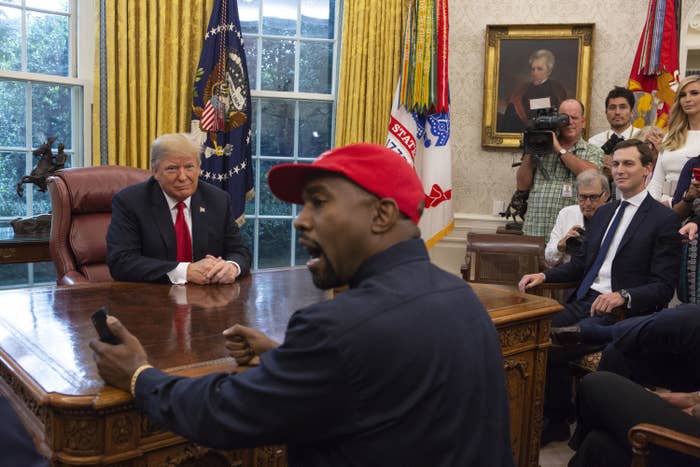 Kanye at the White House with Trump, Jared Kushner, and Ivanka