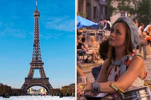 The Eiffel Tower and Blair Waldorf wears a knit hat