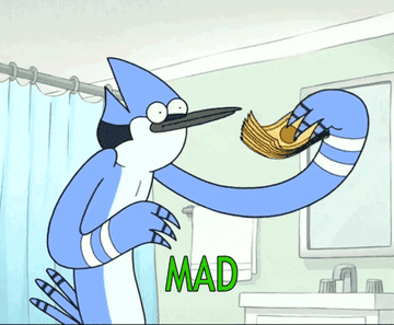 a gif of a character from regular show fanning themself with a wad of cash