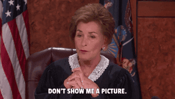 Judge Judy saying &quot;Don&#x27;t show me a picture; I don&#x27;t care to see a picture&quot;