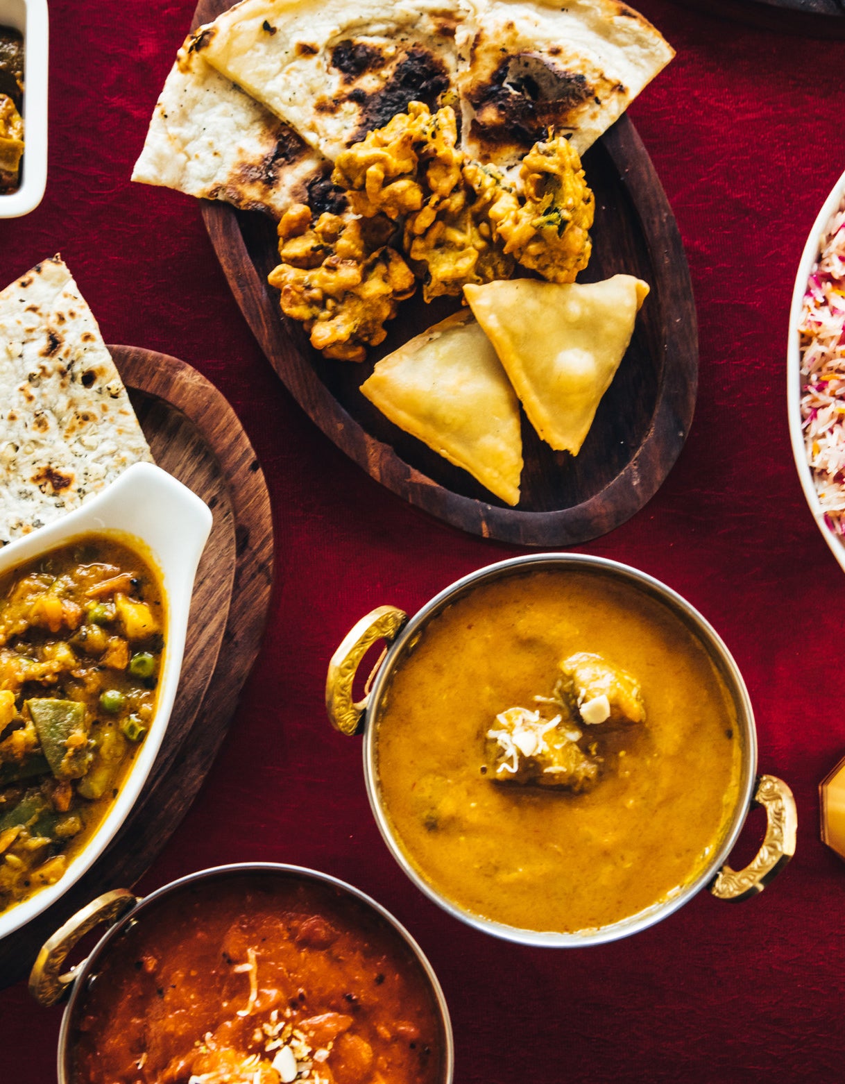 A spread of Indian food.