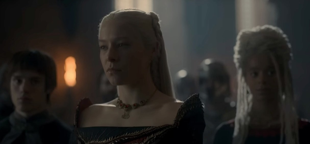 Rhaenyra looks serious in a crowd