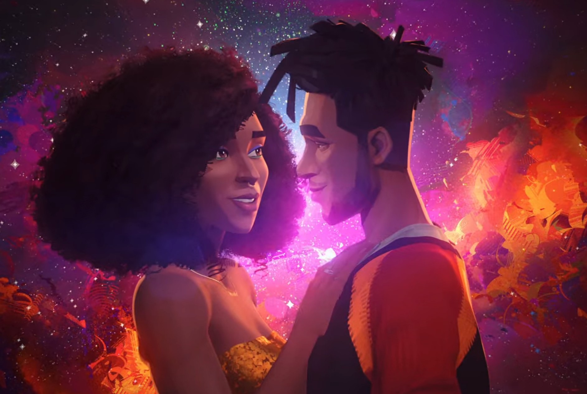 Meadow and Jabari embrace in &quot;Entergalactic&quot;