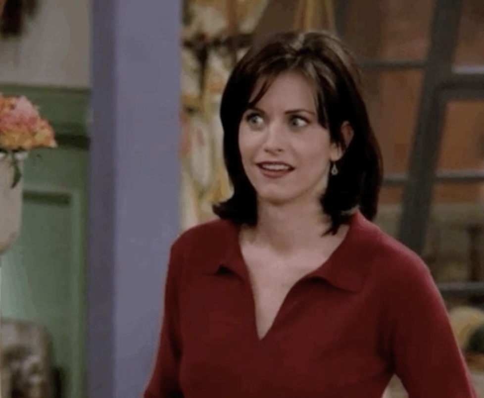 Courteney Cox as Monica from Friends looking shocked