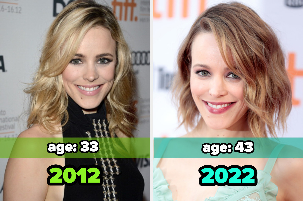 Two images: on the left, Rachel McAdams in 2012 and on the right, Rachel McAdams in 2022