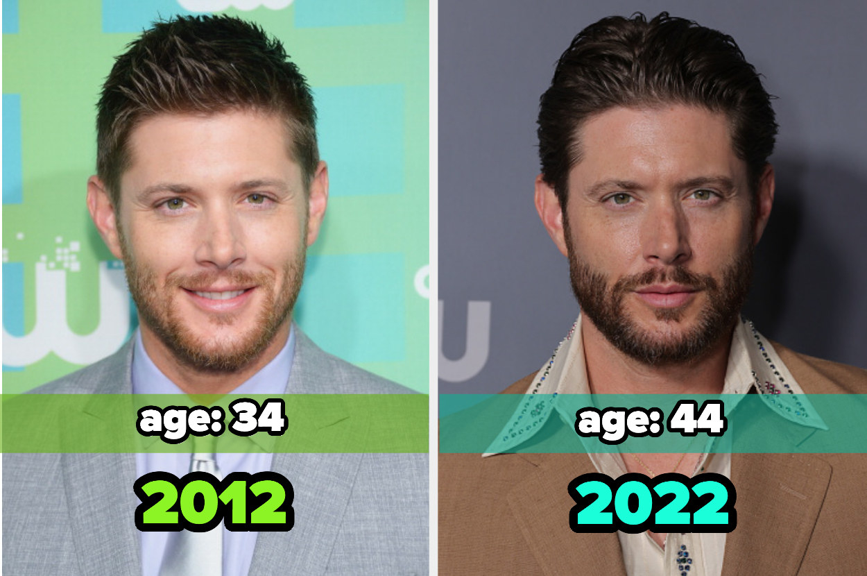 Two images: on the left, Jensen Ackles in 2012 and on the right, Jensen Ackles in 2022