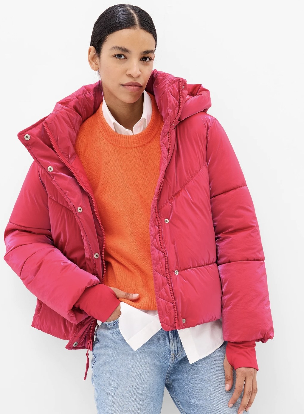 Model in the pink coat