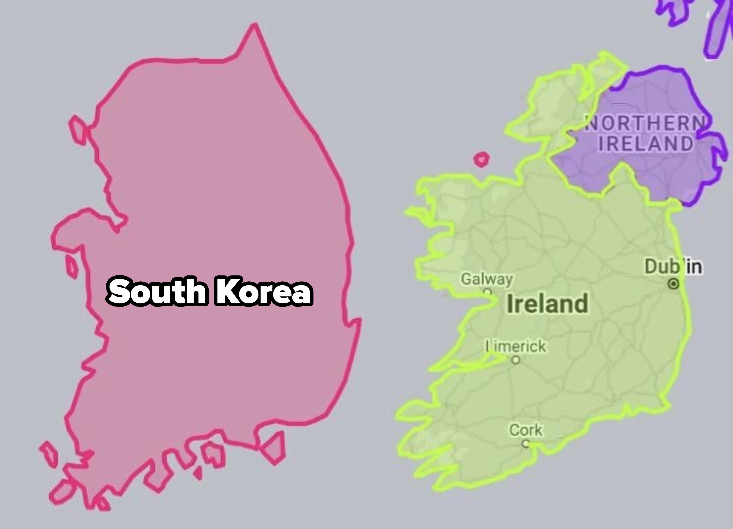 Side-by-side of South Korea and Ireland
