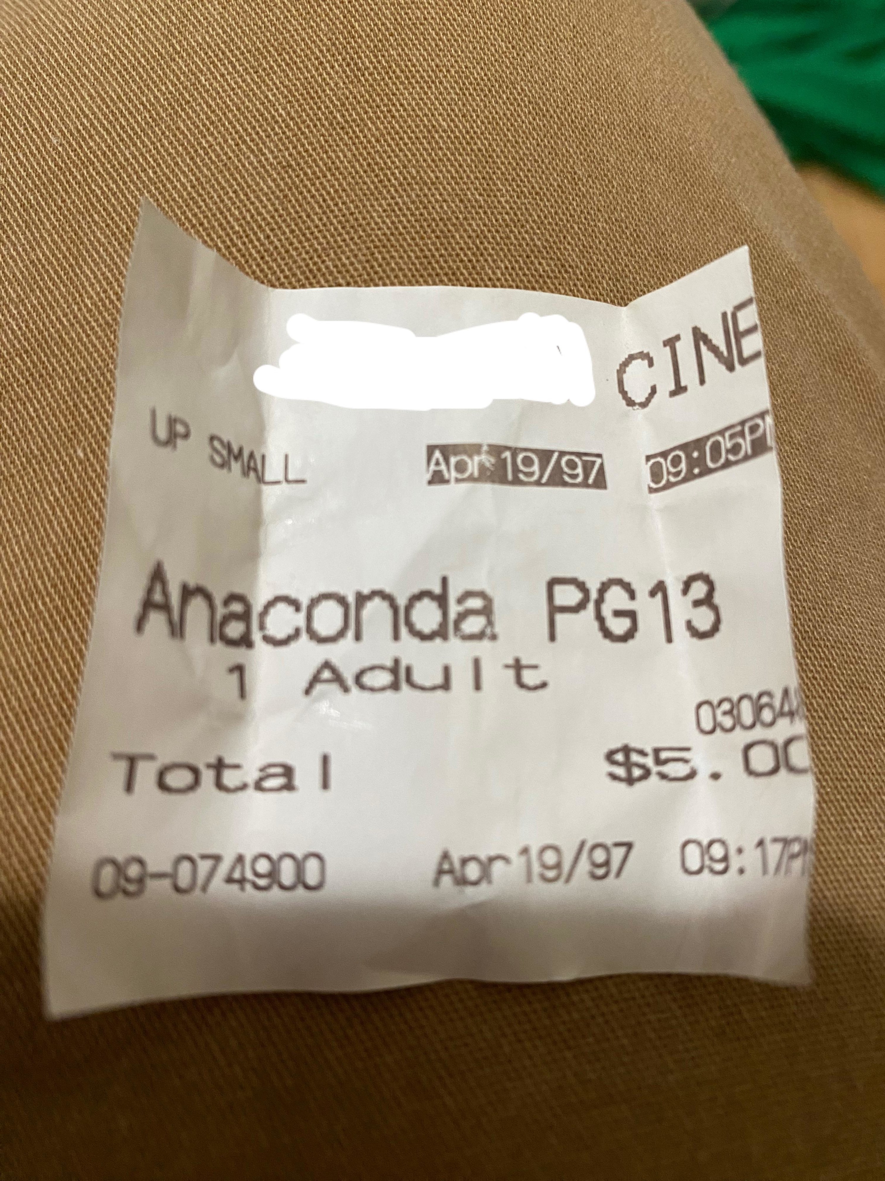 A movie ticket stub