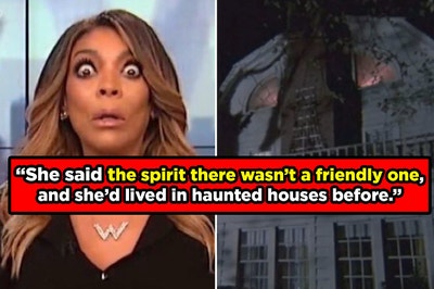 Wendy Williams looking scared, and a haunted house