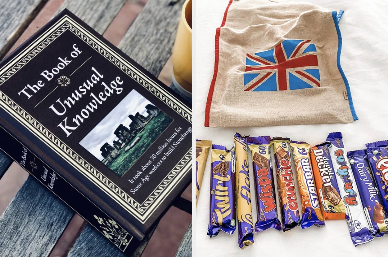 a book of unusual knowledge and a cadbury selection bag