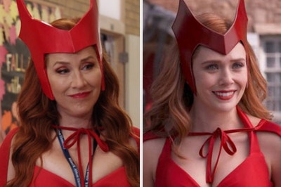 Melissa dressed as the Scarlet Witch and the Scarlet Witch herself