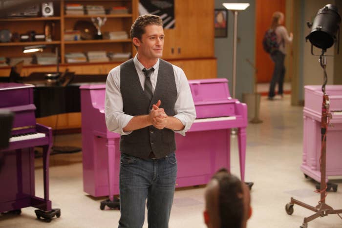 Mr. Shue talking to the glee club