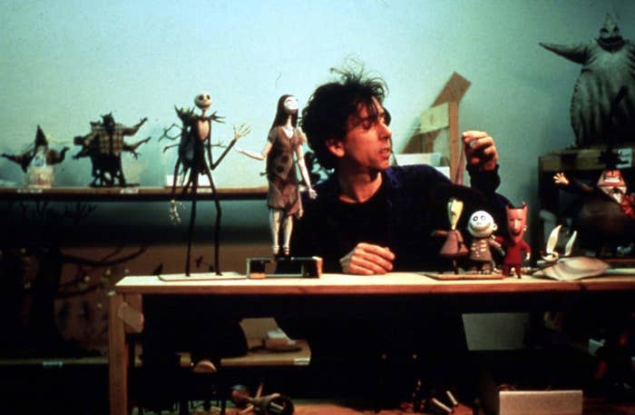 Photo of Tim Burton working on the film&#x27;s characters
