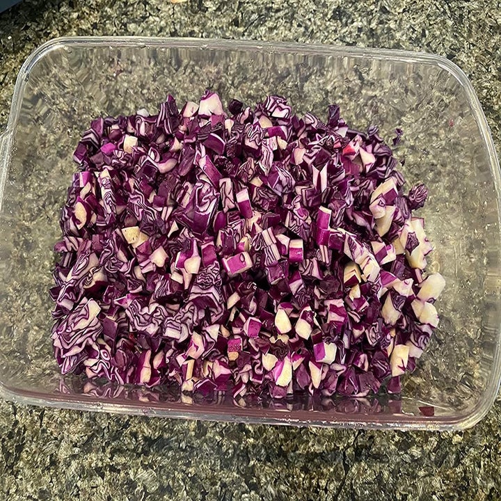 reviewer after image of a bowl full of chopped cabbage