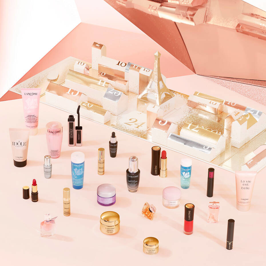 the beauty items all displayed in front of the pop-up calendar