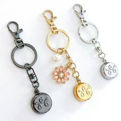 the keychain in black, gold, and silver