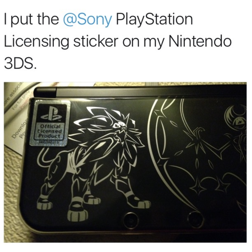 a playstation sticker on a nintendo