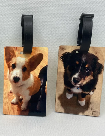 Puppies on luggage tags.
