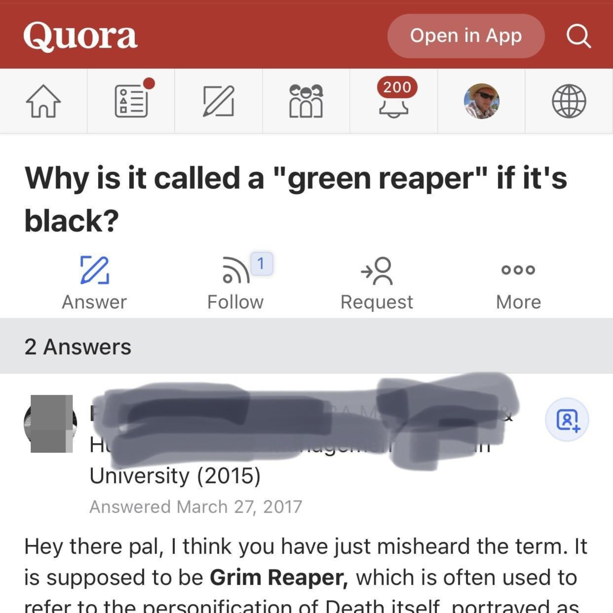 person calling the grim reaper the green reaper