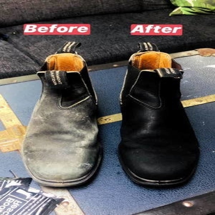 blundstone boots before and after using the wipes