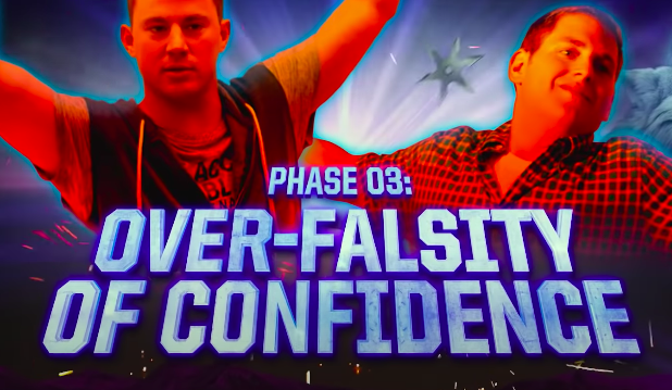 A title card reading &quot;Over-falsity of confidence&quot;