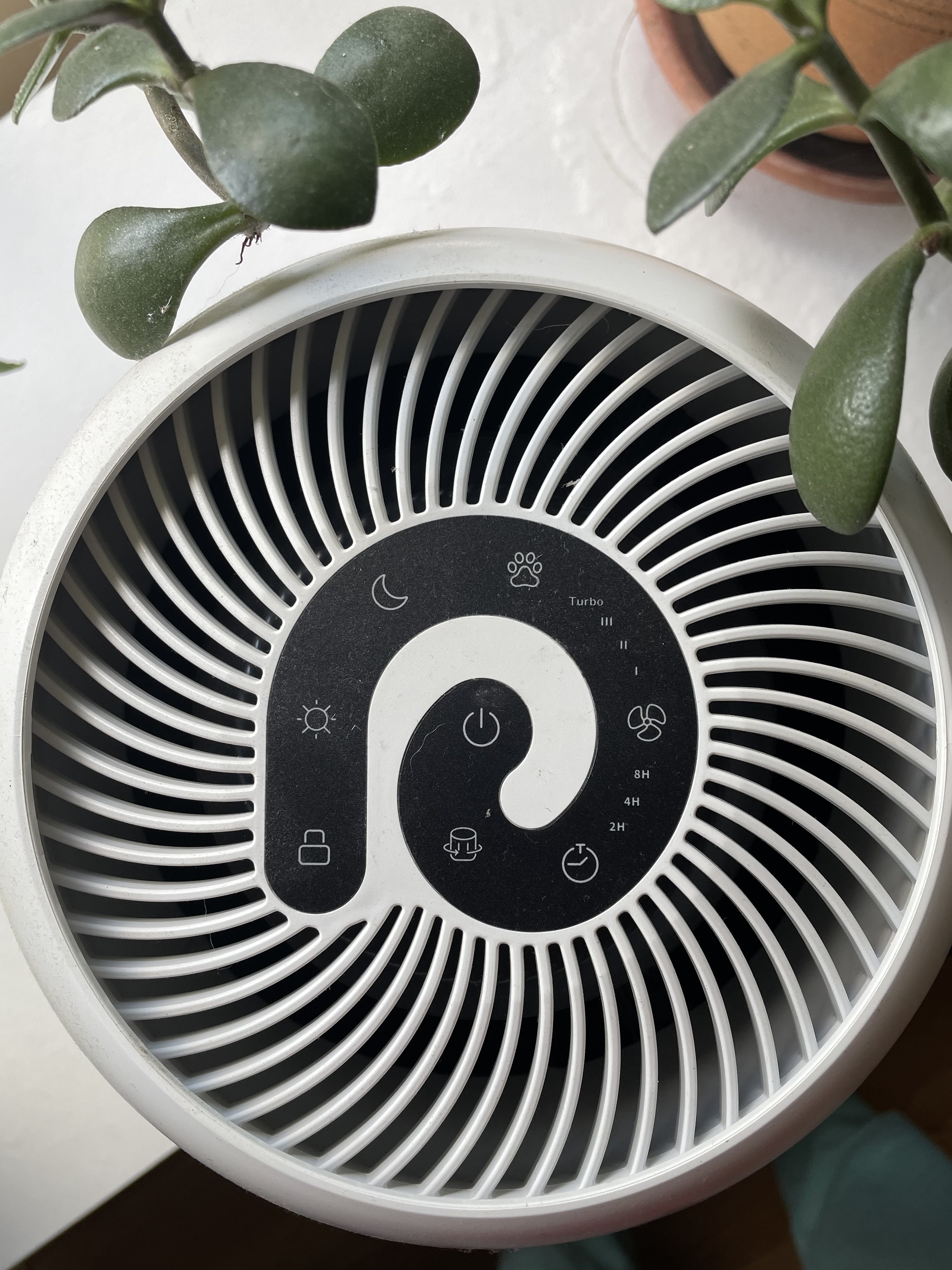 the top of the air purifier, showing all of its settings