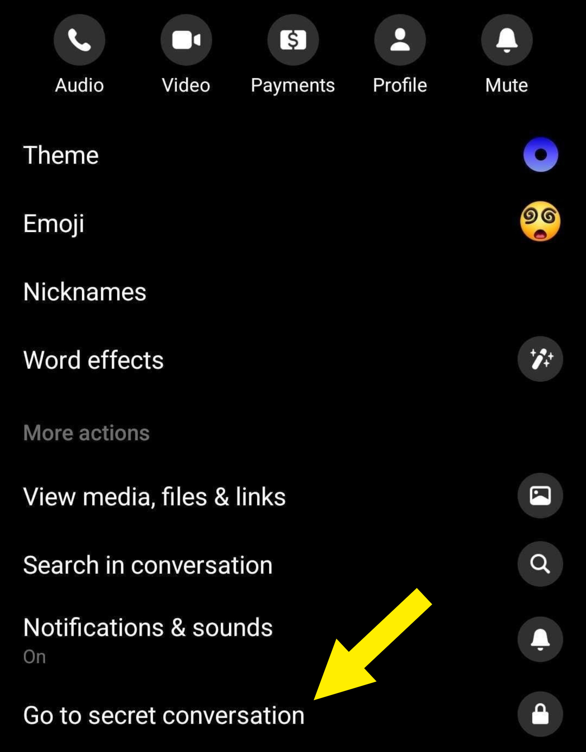 settings of Facebook Messenger conversation