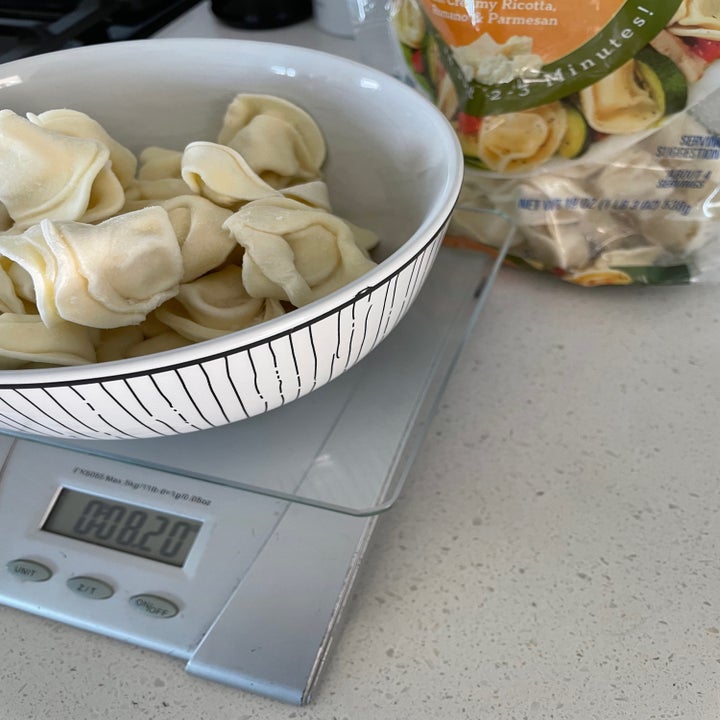 tortellini weighed on food scale