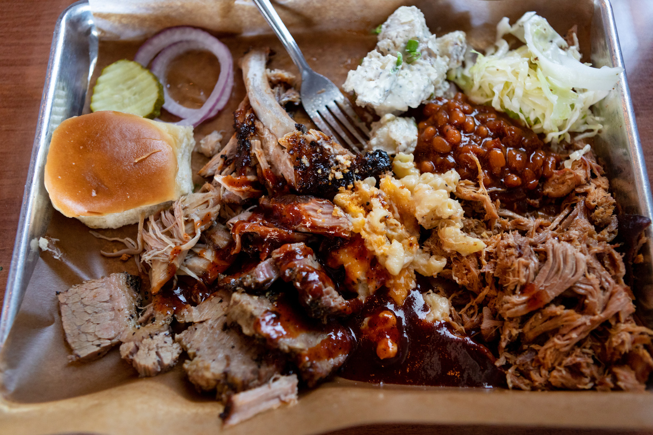 A big plate of barbecue