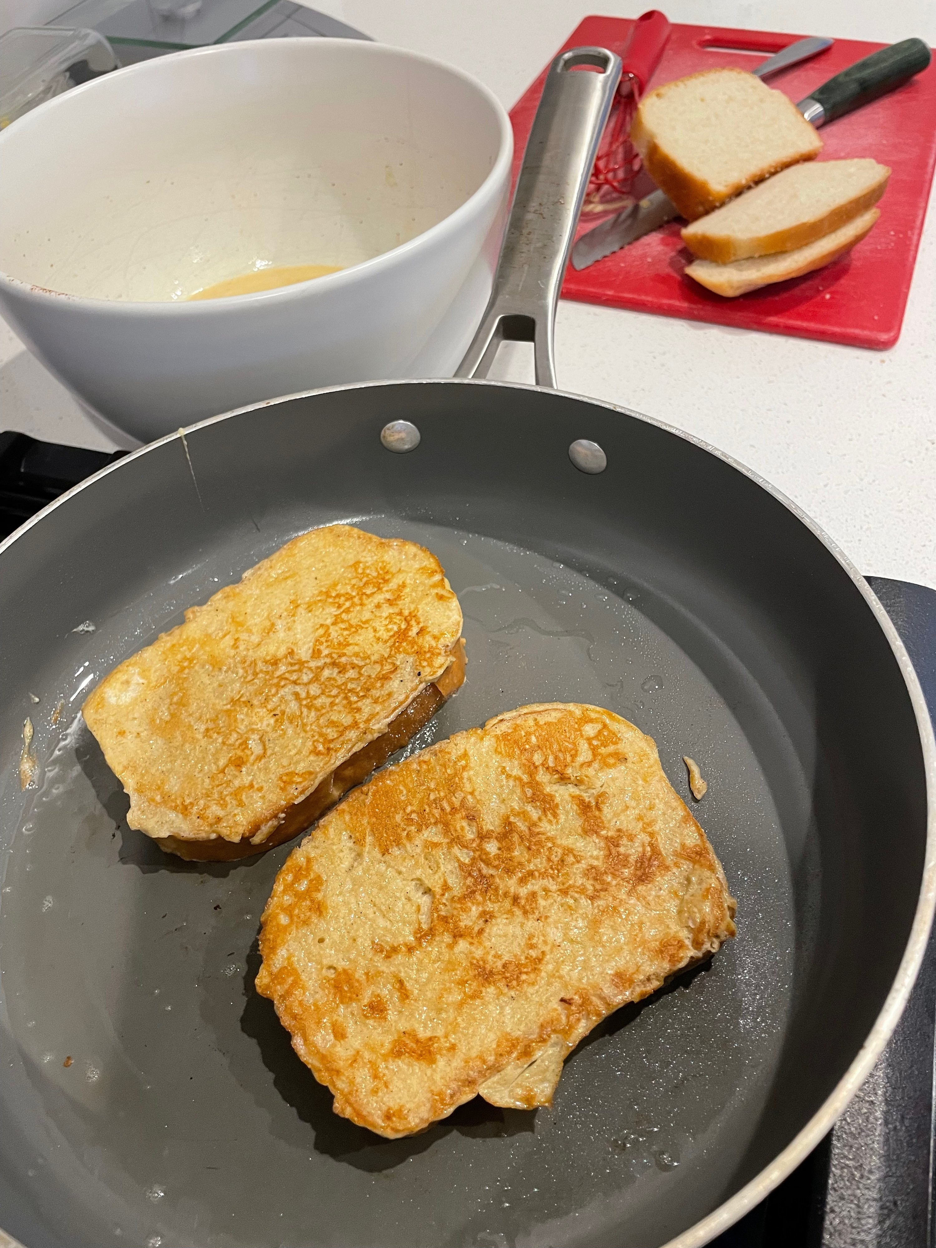 french toast cooking in a pan