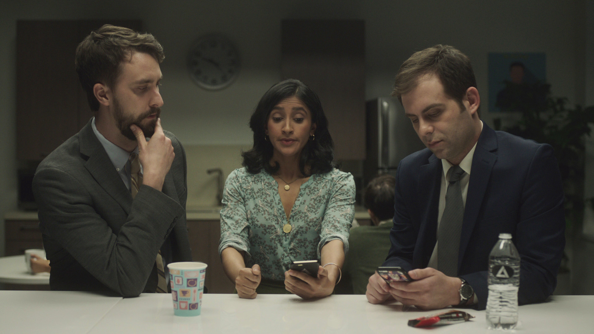 CORPORATE, (from left): Matt Ingebretson, Aparna Nancherla, Jake Weisman, &#x27;Powerpoint of Death&#x27;, (Season 1, ep. 102, aired Jan. 17, 2018)