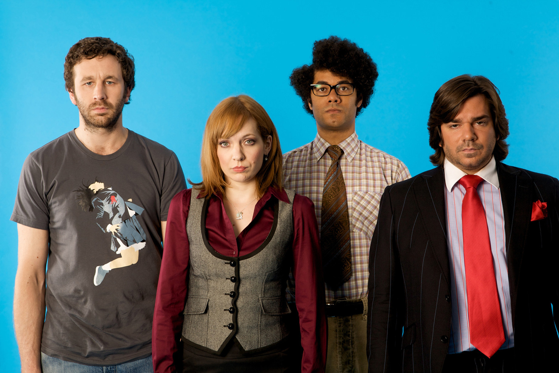 THE IT CROWD, (from left): Chris O&#x27;Dowd, Katherine Parkinson, Richard Ayoade, Matt Berry, 2006-2010, 2013