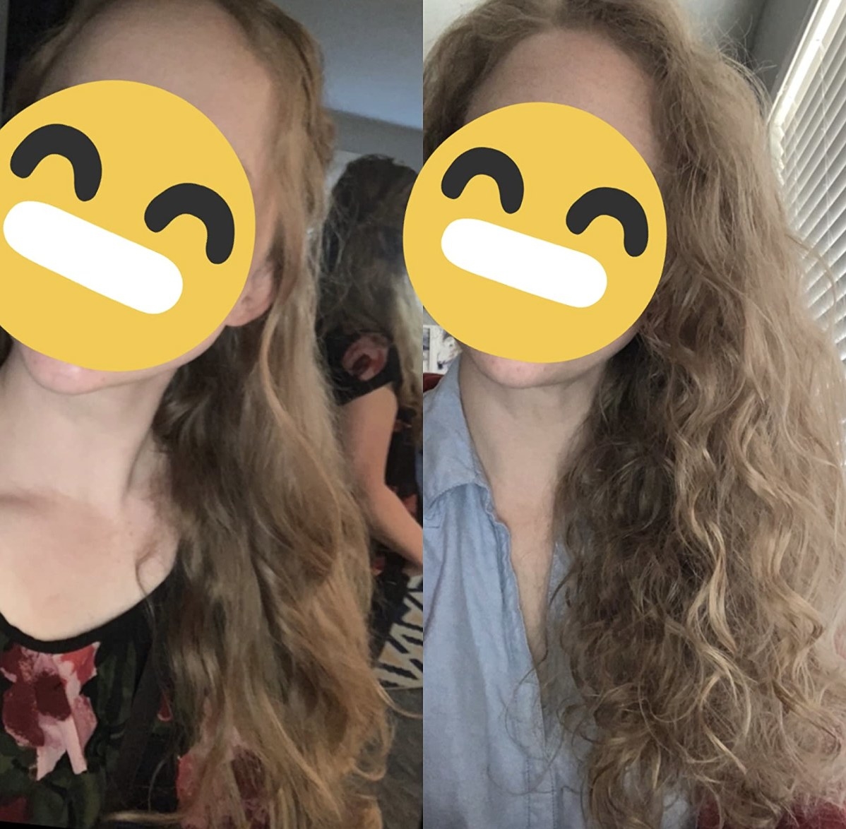 reviewer showing their hair before and after using olaplex