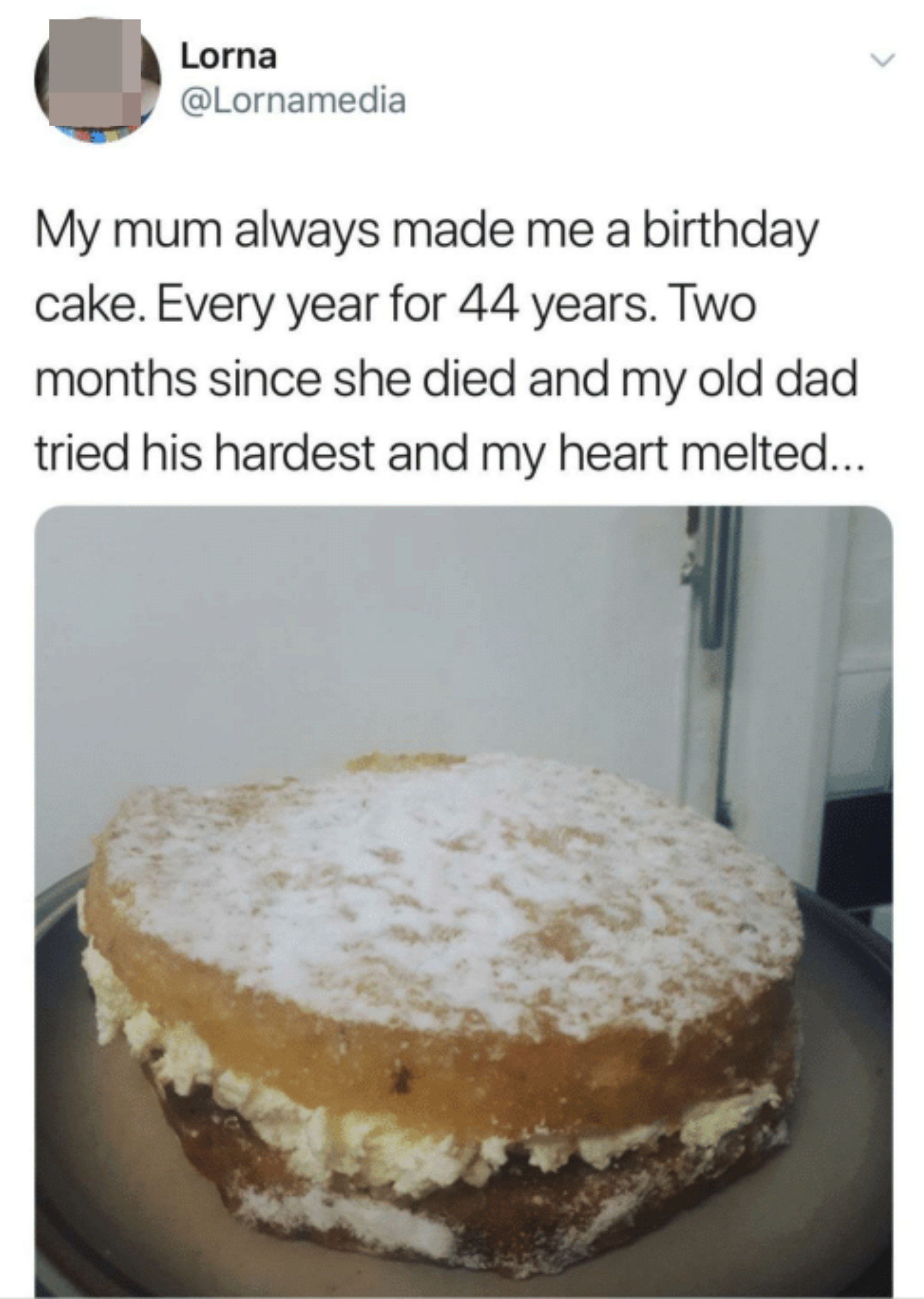 dad baked a cake for kid after mother, who normally did it, died