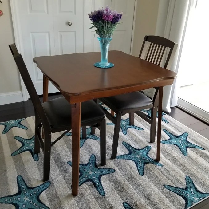 Reviewer's photo of the table in the color Fruitwood